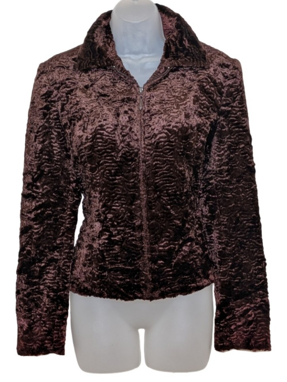 Vintage | Mercedes New York | Womens Faux Fur Zip Jacket | Brown | Bohemian
